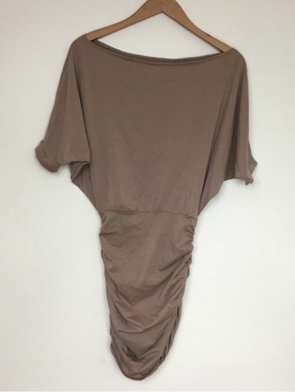 NWT New Mapale Womens Mocha Stretch Batwing Fitted Mini Dress Casual Boho Size L